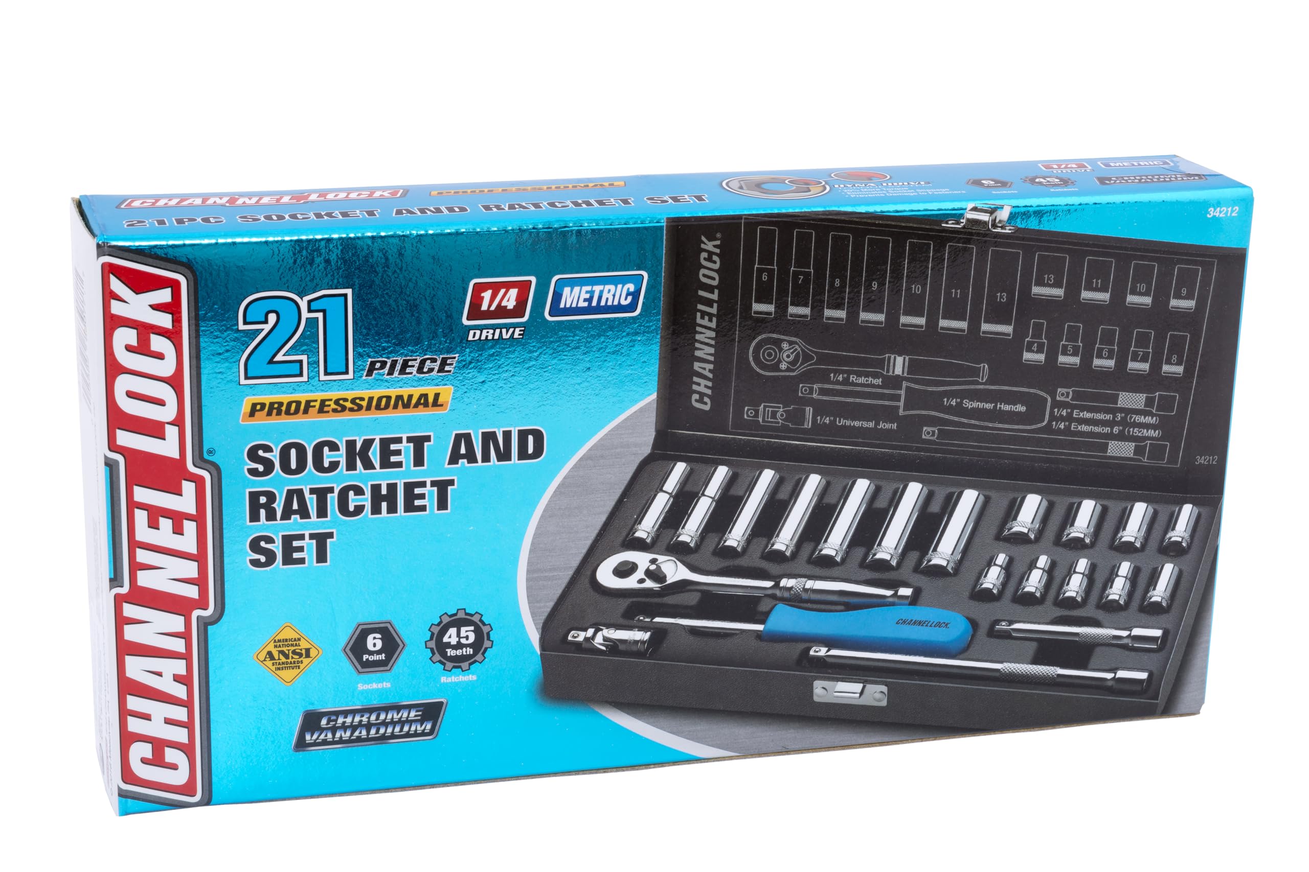 Amazon.com: Channellock 34212 Juego de llaves métricas de 1/4